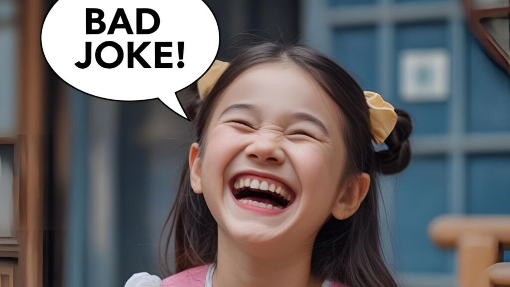 Kid laughing at a bad joke meme