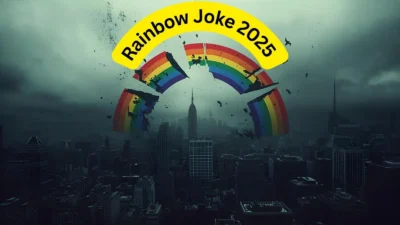 olorful rainbow shining after rain with a funny vibe